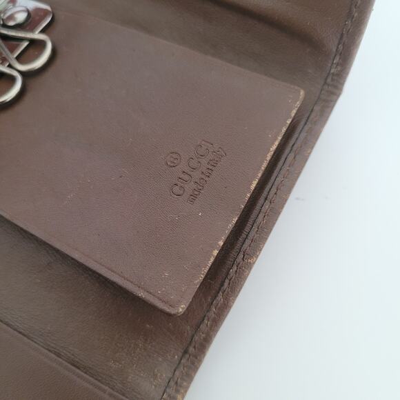 GUCCI GG Logo Plate Key Holder Wallet Case Leather Canvas Small Unisex Brown - Picture 5 of 10